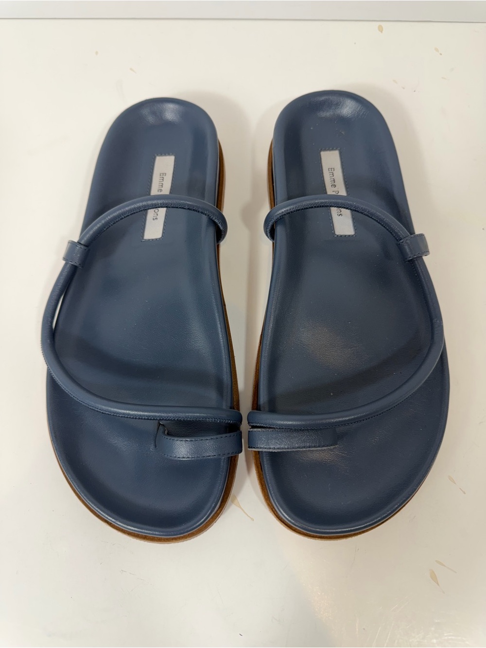 Emme Parsons Blue Leather Strappy Toe Loop Flat Sandals EU 38 US 8